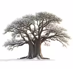 an icy, frosty tree standing in a snow - covered field
