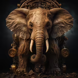 an elephant with steam clock wheels and gears surrounding it