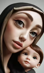 an artistic portrait of the face of a mother and child