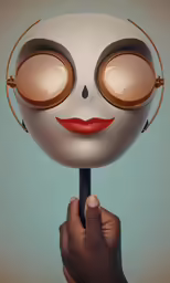 a person holding a weird face mask on their head