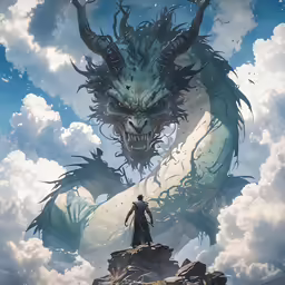 there is a giant demon that appears to be on top of a mountain
