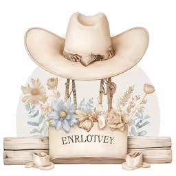 a cowboy hat sitting on top of a sign