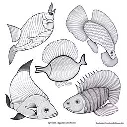 a drawing of fish that are different colors