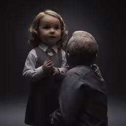 an older man and young girl both dressed up to play together in a portrait