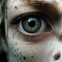 close up of blue eyed boy looking at camera