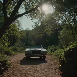 a vehicle that is parked in the middle of a dirt road