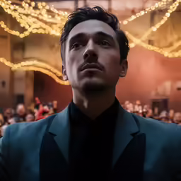 a man is in front of an audience