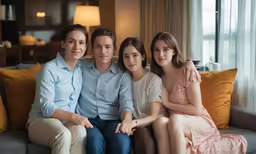 three people sit on the couch beside each other