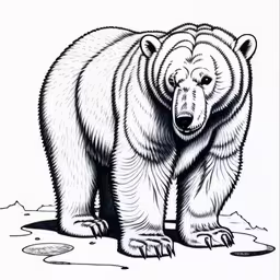 a bear that is standing on some rocks,black and white polar bear on ground drawing