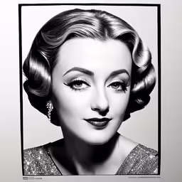 a black and white photo of a lady in an elegant suit