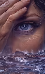 a close up shot of an eye with water around it