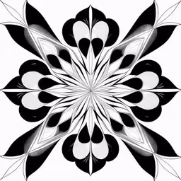 a stylized black and white flower, with a circular background,the black and white circular pattern is arranged in four parts