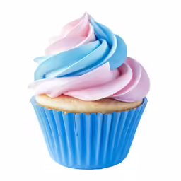 a blue cupcake with frosting on it