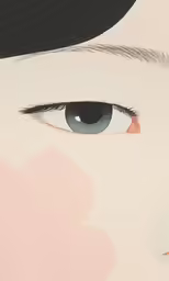 a close up view of an eye with a flower