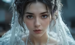 a woman with white hair and jewelry on