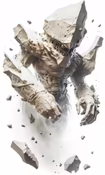 an art work with a monster like creature flying through the air