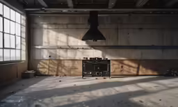 an old stove sitting in the middle of an empty room