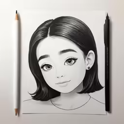 a drawing of a girl with black hair