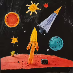 a painting that is on a table with a lot of items on it