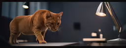 a cat stands near a table and looking for something to eat