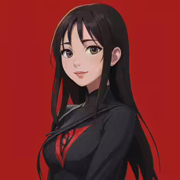 the girl is dressed in black and red