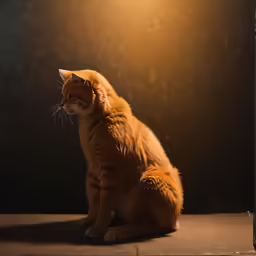 a cat sitting on the ground in front of a light
