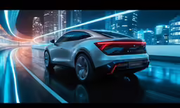 the new cadillac suv is driving on a city street