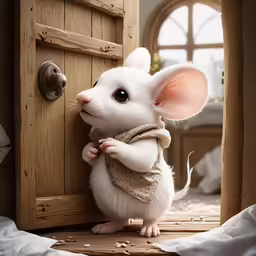 a little mouse that is sitting in front of a door