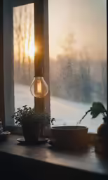 a bulb that is sitting on top of a window sill