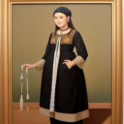 there is a painting of a woman in black holding a cane