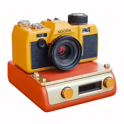 a camera that is on top of a red table