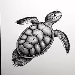 a drawing of a sea turtle on a white paper