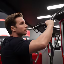 the man is at work on the simulator