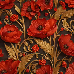 the floral design is drawn in red and gold