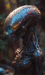 an alien creature has rain on his head and arms