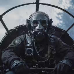the fighter is sitting down with his gear on