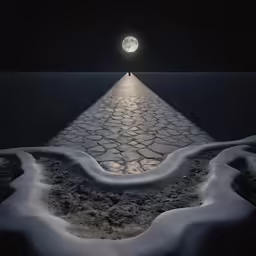 a surreal photo with a man standing at the end of a sidewalk