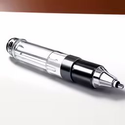 the top of the fountain pen on a paper with a black cap and silver tips