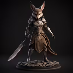 a statue of a fox in armor holding a sword