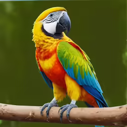the colorful parrot sits on the branch and looks out