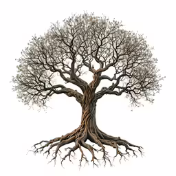 a bare tree with roots in the branches