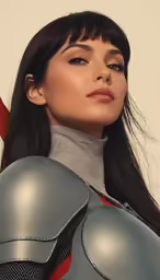 a girl in a robot outfit with long black hair