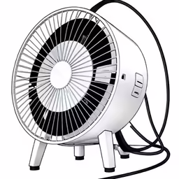 a small electric fan with its cord attached to it