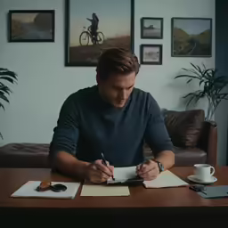 a man writing on his paper and taking notes