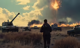 there is an army that has two tanks with fire going out
