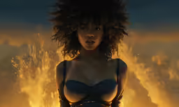there is a woman with a black bra in front of an image