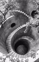 there is a spiral stair in the middle of a staircase