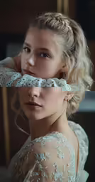 two pictures of a woman in wedding dress