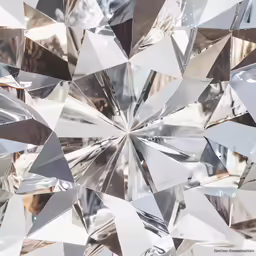 silver crystal glass wall art with white and gray triangles