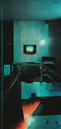 there is an old television that is on and a table with chairs